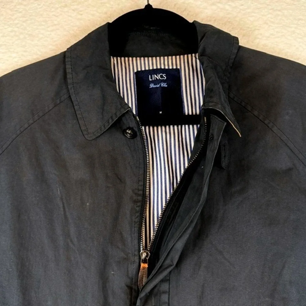 LINCS David Chu Mens Black Harrington Jacket Striped Lining Size M Full Zip